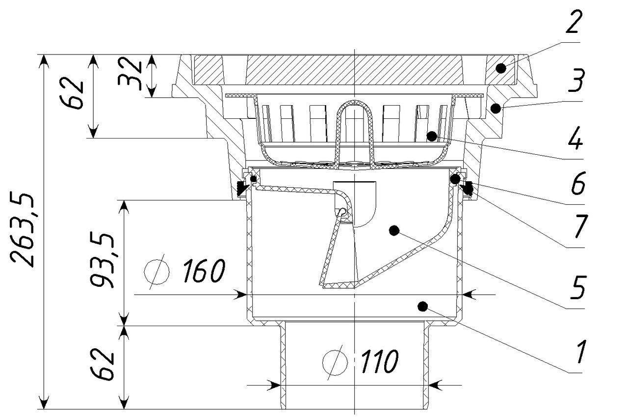 Трап чугунный для паркинга 110/160 — изображение 2